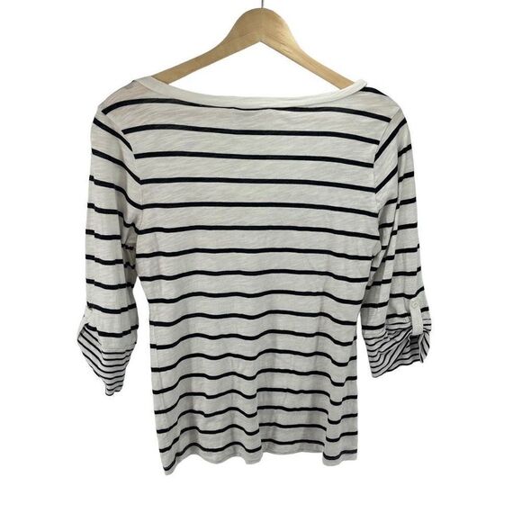 American Rag Women's Stripes Button Tab Sleeve Blouse Top White Black Size Large - Picture 5 of 10